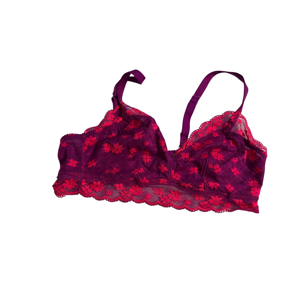 Savage X Fenty Bralette Floral Lace Purple Neon Pink Sheer Mesh 1X